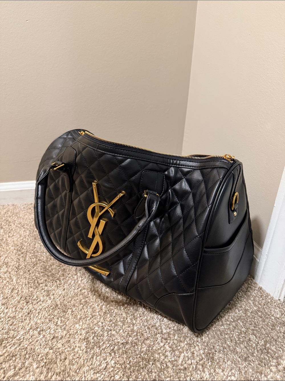 Saint Laurent Black Quilted Leather Satchel with Gold YSL Emblem - Picture 5 of 5